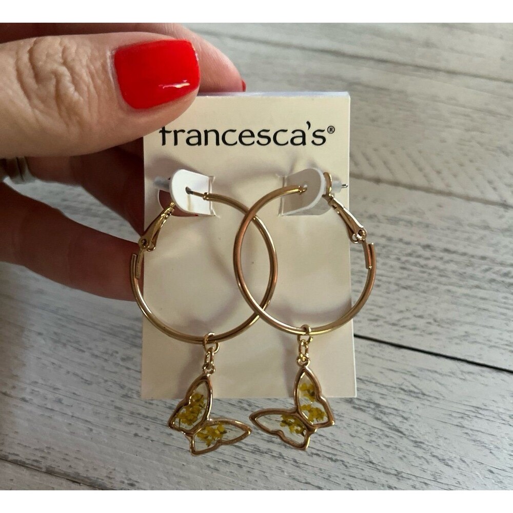Francesca’s Gold butterfly hoop earrings new